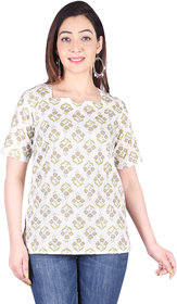 Malkaa India Womens Trendy Stylish Designer/Regular Printed Short Kurtis(White)