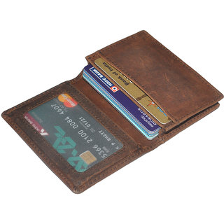                       Hide & Sleek Hunter Brown RFID Protected Genuine Leather Mini Credit Card Holder                                              