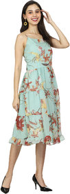 GOCHIKKO Chiffon Floral Dresses for Girls/Womens (Turquoise Grey)