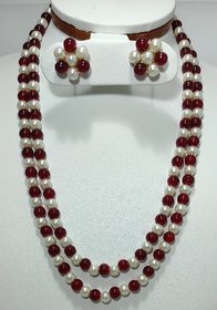 Mother of Pearl, Shell, Stone Gold-plated Jewel Set  (White, Maroon)