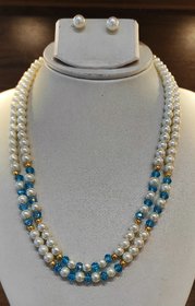 Mother of Pearl Gold-plated Jewel Set  (White, Blue)