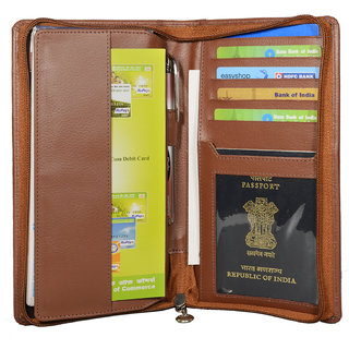                       Hide & Sleek RFID Protected Faux Leather Passport, Cheque Book Holder Travel Wallet Card Organizer                                              