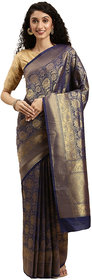 Women's blue kanjeevaram saree with unstitched blouse pcs