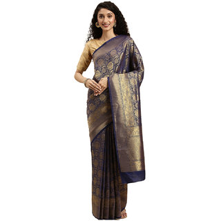                       Women's blue kanjeevaram saree with unstitched blouse pcs                                              