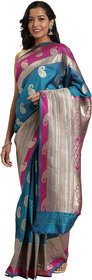 Women's green kanjeevaram saree with unstitched blouse pcs