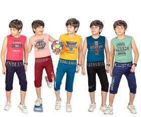 Kavin's 3/4th Pant with Sleeveless Tees for Kids, Pack of 5, Unisex, Multicolored - Jackk