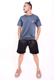iSHU Regular Printed Blue Cotton Silk Round Neck Half T-Shirt For Men