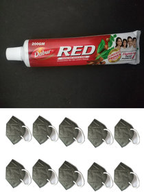 Dabur Red 200gm Paste with 10 piece N95 Mask  India's No.1 Tooth Paste Provides Protection from Plaque DABUR RED PASTE