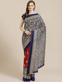 SVB Saree Red And Blue  Art Silk Printed Sare