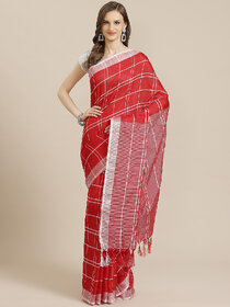 SVB Saree Red Colour Chanderi Saree With Tassels