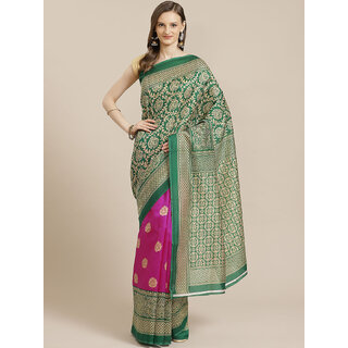                       SVB Saree Pink And Green Art Silk Saree With Blouse                                              