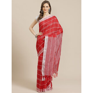                       SVB Saree Red Colour Chanderi Saree With Tassels                                              