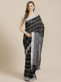 SVB Saree Black Colour Chanderi Saree With Tassels