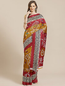 SVB Saree Mustard And Red Art Silk Printed Sare