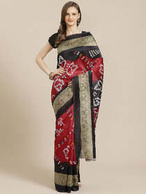 SVB Saree Red And Black Bandhani Print Art Silk  saree