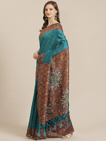 SVB Saree Blue Colour Kalamkari Art Silk Printed Saree With Tassels