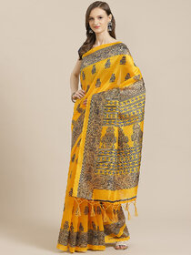 SVB Saree Yellow Colour  Art Silk Printed Saree With Tassels