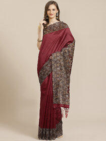 SVB Saree Maroon Colour Kalamkari Art Silk Printed Saree With Tassels