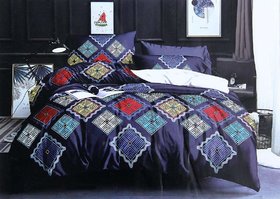 Peponi 190TC Glace Cotton Supreme King Size Double Bed 108 inch x 108 inch Bedsheet with 2 Pillow Covers - Dark Blue
