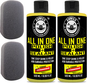 Amwax All In One Polish And Sealant (500 ml x 2 pcs), 2 Applicator Combo