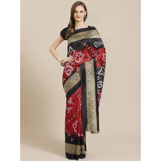                       SVB Saree Red And Black Bandhani Print Art Silk  saree                                              