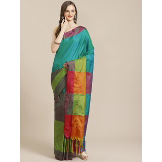                       SVB Saree MultiColour Chanderi Saree With Tassels                                              