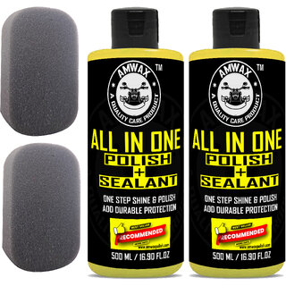 Amwax All In One Polish And Sealant (500 ml x 2 pcs), 2 Applicator Combo