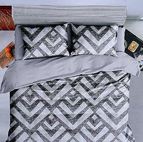 Peponi 190TC Supreme King Size Double Bed 108 inch x 108 inch Bedsheet with 2 Pillow Covers - White  Grey