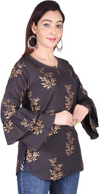 Malkaa India Womens Trendy Stylish Designer/Regular Printed Short Kurtis(BLACK)
