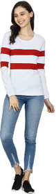 Color Block Women Round Neck White T-Shirt