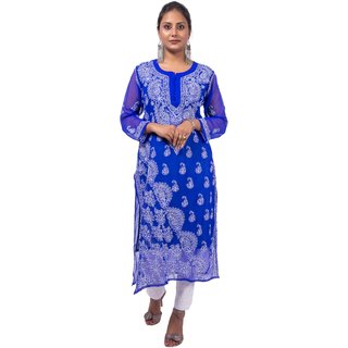                       Womens Exclusive Lucknowi Chikan Embroidery Side Jhaar Kurti                                              