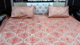 Peponi King Size Jaquard Woven Premium Silk Double Bedsheet with 2 Pillow Covers (Multicolour, 90 x 100 Inch) - Red  Go