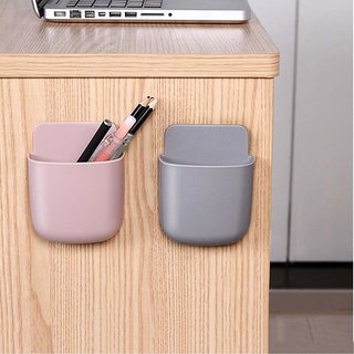 S4 2 Pcs Multicolored 3M Adhesive Wall Mounted Storage Case for Remote, Toothbrush, Mobile Phone