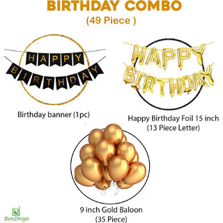                       Happy Birthday Gold Decoration Kit-49 Pieces                                              