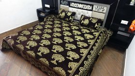 Peponi 500 TC Chenille Double Bedsheet with 2 Pillow Covers Coffee  Golden