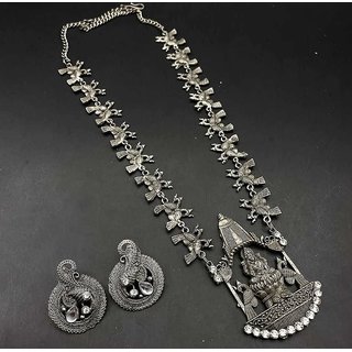 Oxidised Silver Temple Necklace With Earring by Sparkling Jewellery
