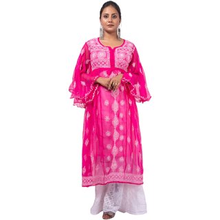                       WOMEN'S LUCKNOWI CHIKAN EMBROIDERY EXCLUSIVE PANEL GOWN KURTI                                              