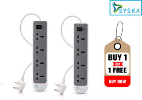 Syska 2 piece Socket Extension Boards combo offer buy 1 get 1 free syska original product power cord