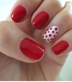 Red with White Dot Design Artificial Nails set of 12