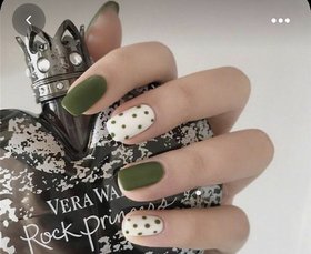 dark green white dot artificial nails set of 12