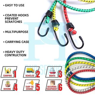 Buy Reliable High Strength Elastic Tying Rope with Hooks, Luggage Tying Rope  With Hooks (Set of 2 - 6ft) Multicolor Online @ ₹269 from ShopClues