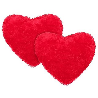 Billebon Heart Pillows Fancy Soft Fibre Heart Shape Cushions (Set of 2 Pcs) (Color Red)