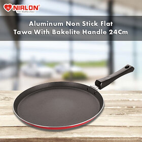 Nirlon Aluminum Non Stick Flat Tawa With Bakelite Handle 24Cm[Red_Ft10]