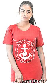 Ww Won Now Red Graphic Print Round Neck Cotton Blend T-Shirt For Women