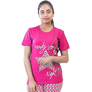                       Pink Graphic Print Cotton Blend Round Neck T-Shirt For Women By Ww Won Now                                              