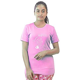                       Pink Graphic Print Round Neck Cotton Blend T Shirt For Women By Ww Won Now                                              