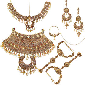 Lucky Jewellery Bridal Dulhan Designer Pearl Stone Wedding Set 7 pcs. for Girls  Women