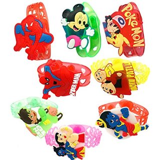                       thriftkart - 4 Pcs Cartoon Character Kids Children LED Light Rakhi Wristband Assorted Colours And Character                                              