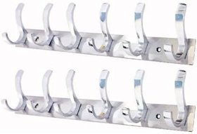 R.S.TRADERS Stainless Steel And Aluminium Alloys Wall Hook 6Legs  Door Hanger Wall Hanger and Kitchen (Pack of 2))