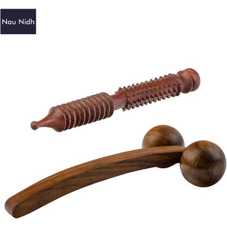                       Handcrafted Wooden 2 Ball Massager Plain  Massage Stick                                              